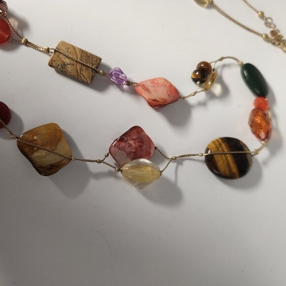 Lia Sophia Maggie Long Necklace Natural Stones on Gold Tone Chain Colorful *NIB* - Picture 8 of 9